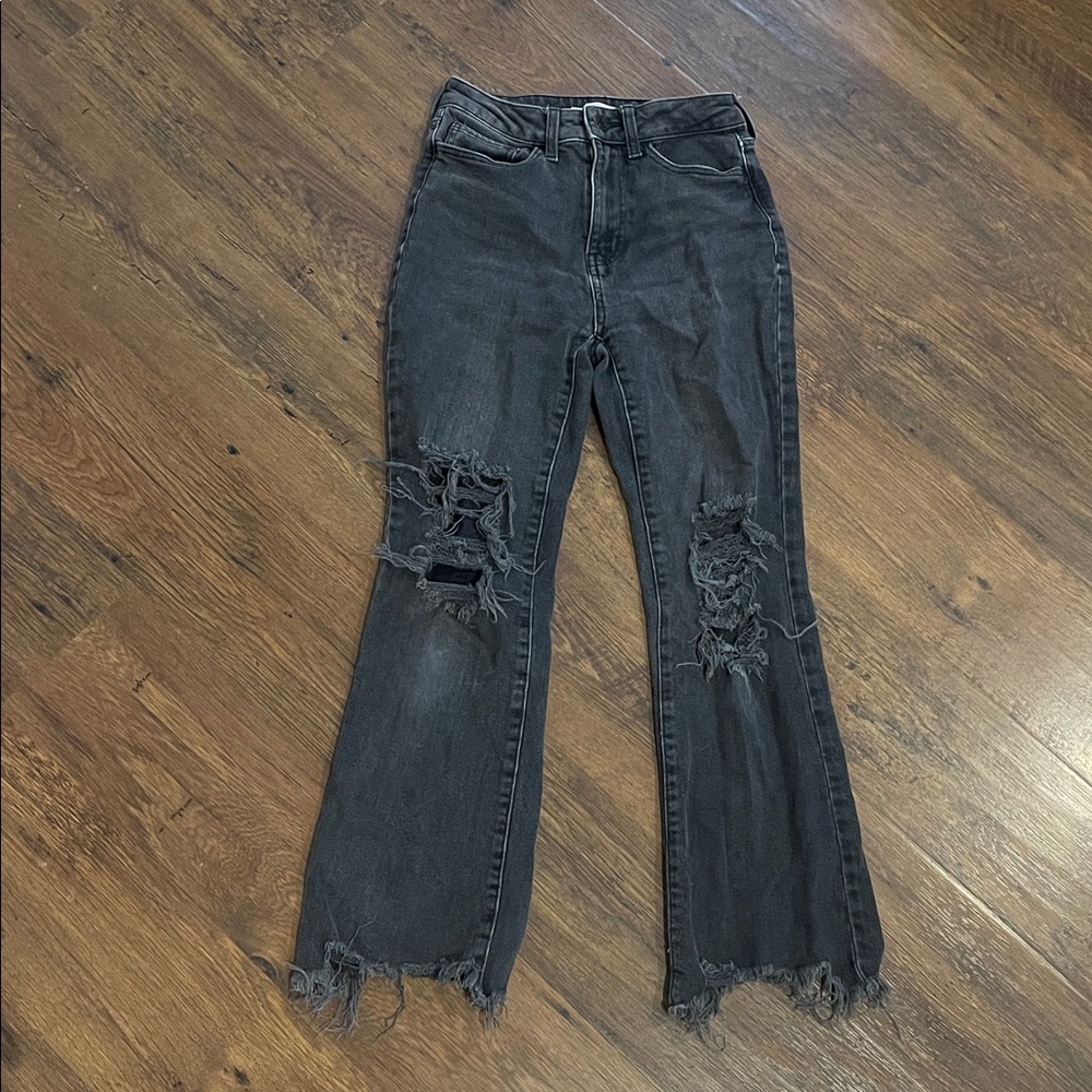 SO High Rise Kick Flare Distressed Black Jeans Sz 0/24